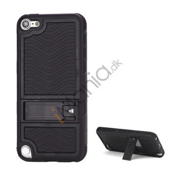 Hybrid Hard PC Back Cover TPU Frame Holder Taske til iPod Touch 5 - Sort