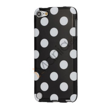 Skinnende Polkaprikket TPU Gel Cover til iPod Touch 5 - Hvid / Sort