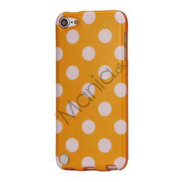 Skinnende Polkaprikket TPU Gel Cover til iPod Touch 5 - Hvid / Orange