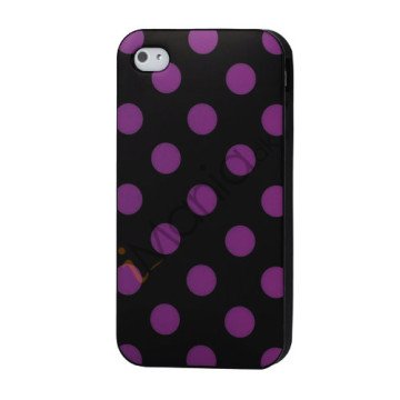 Polkaprikket iPhone 4 Cover i TPU Gummi - Lilla Prikker / Sort