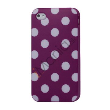 Polkaprikket iPhone 4 Cover i TPU Gummi - Hvide Prikker / lilla