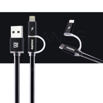 Remax Aurora Lightning + MicroUSB-kabel med LED, sort