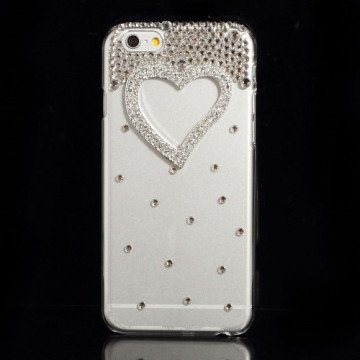 Glitter-cover til iPhone 6 / 6S med sølvfarvet smykkehjerte