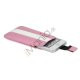 PU Læderetui med trækstrop og farvet stribe til iPhone 5 5S og 5C, hvid og pink