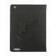 Carbon Fiber Kunstlæder Smart Cover med holder til iPad 4. 3. 2. generation - Sort