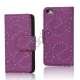Glitrende Powder Floral læder tegnebog Case til iPhone 5 - Lilla