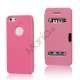 Mønstret Plastic & Læder Hybrid Flip Case til iPhone 5 - Pink