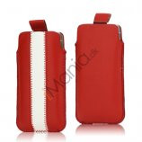 PU Læderetui med trækstrop og farvet stribe til iPhone 5 5S og 5C, hvid og rød