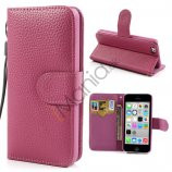 iPhone 5C PU Læder etui med håndstrop og magnetlås, pink