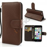 iPhone 5C PU Læder etui med håndstrop og magnetlås, brun