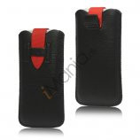 iPhone 5/5S/5C sleeve/etui med trækstrop og spændelås, sort/rød
