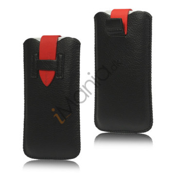 iPhone 5/5S/5C sleeve/etui med trækstrop og spændelås, sort/rød