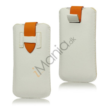 iPhone 5/5S/5C sleeve/etui med trækstrop og spændelås, hvid/orange