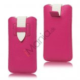 iPhone 5/5S/5C sleeve/etui med trækstrop og spændelås, pink/hvid