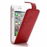 Læderetui til iPhone 4 med lodret åbning og kreditkortholder - Rød