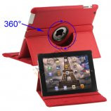 360 graders roterende Ny iPad 2 3 4 Kunstlæderetui Cover med Stand - Rød