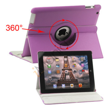 360 graders roterende Ny iPad 2 3 4 Kunstlæderetui Cover med Stand - Lilla