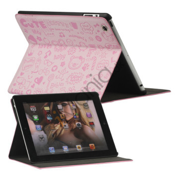 Kunstlæder Folio Stand Case Præget med Sød Tegneserie til iPad 2 3 4 - Pink