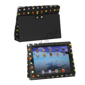 Farvelagt Polka Dot Canvas Smart Cover Holder til iPad 4. 3. 2nd Gen - Sort