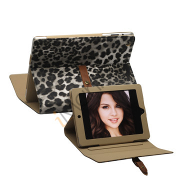 Leopard Kunstlæder Taske Stand med bælte og Spænde til iPad 2. 3. 4. Gen - Grå