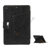 Geometric Pattern Stand Leather Flip Case Accessories til iPad Mini - Sort