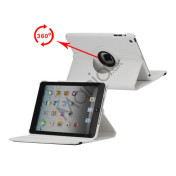 360 Degree Rotating PU Leather Case Cover Stand til iPad Mini - Hvid