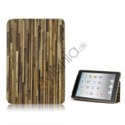 Folio Style Wood Skin PU Læder Case Cover til iPad Mini - Grå