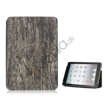 Træ Skin Læder Stand Case Cover til iPad Mini - Grå