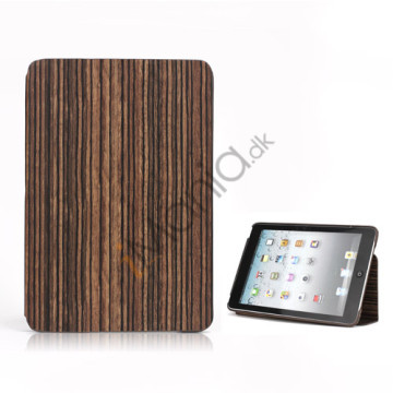 Stripe Wood Læder Case Cover med Stand til iPad Mini - Brun