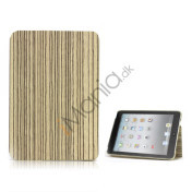 Stripe Wood Læder Case Cover med Stand til iPad Mini - Beige