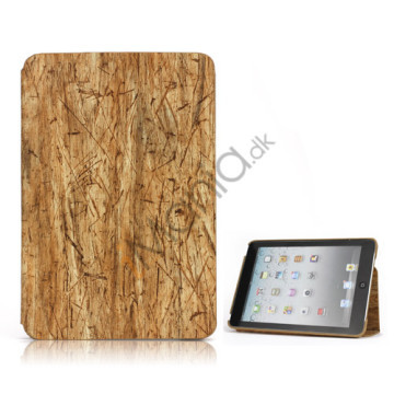 Træ Skin Læder Stand Case Cover til iPad Mini - Brun