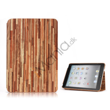 Folio Style Wood Skin PU Læder Case Cover til iPad Mini - Brun