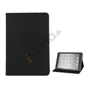 Litchi Folio Lædertaske Cover med Stand til iPad Mini - Sort