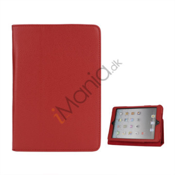 Lychee Skin PU Læder Stand Case Cover til iPad Mini - Rød