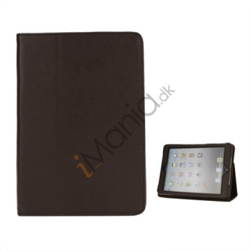 Lychee Skin PU Læder Stand Case Cover til iPad Mini - Dark Brun