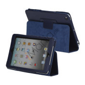 Lychee Skin PU Læder Stand Case Cover til iPad Mini - Mørkeblå
