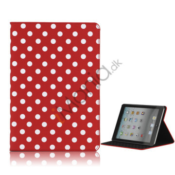 Polka Dot Læderetui Cover Folio Stand til iPad Mini-Hvid / Rød