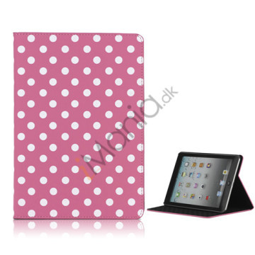 Polka Dot Læderetui Cover Folio Stand til iPad Mini-Hvid / Pink