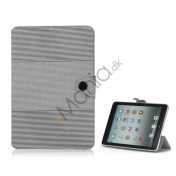 Fashion Vandret Stripe og fodbold Grain Magnetic Stand Lædertaske til iPad Mini - Gray
