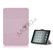 Fashion Vandret Stripe og fodbold Grain Magnetic Stand Lædertaske til iPad Mini-Pink
