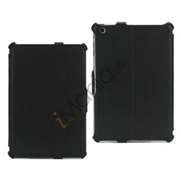 Mønstret Lychee Leather Folio Cover Case til iPad Mini - Sort