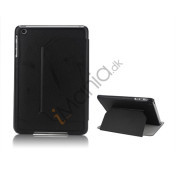 Slim Fit Folio PU Leather Shell Cover til iPad Mini with Stand Lychee Skin - Sort