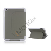 Slim Fit Folio PU Leather Shell Cover til iPad Mini with Stand Lychee Skin - Grå