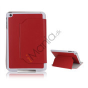Slim Fit Folio PU Leather Shell Cover til iPad Mini with Stand Lychee Skin - Rød