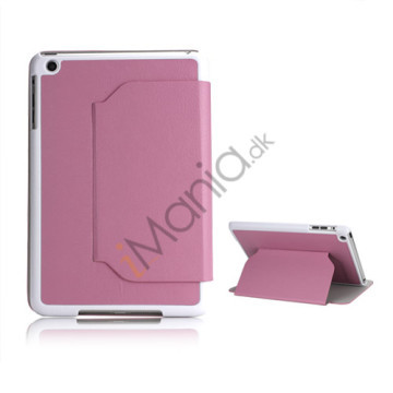 Slim Fit Folio PU Leather Shell Cover til iPad Mini with Stand Lychee Skin - Pink