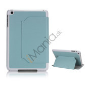 Slim Fit Folio PU Leather Shell Cover til iPad Mini with Stand Lychee Skin - Blå