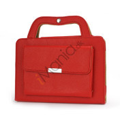 Novel STEREO håndtaske Style Smart læder Stand Cover til iPad Mini - Rød