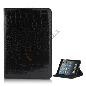 Croco 360 Rotation Læder Stand Case Cover til iPad Mini med elastisk lukning - Sort