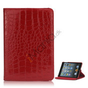 Croco 360 Rotation Læder Stand Case Cover til iPad Mini med elastisk lukning - Rød