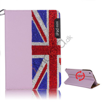 Pink Diamante UK Flag Lædertaske til iPad Mini med 360 drejefod og Card Slots